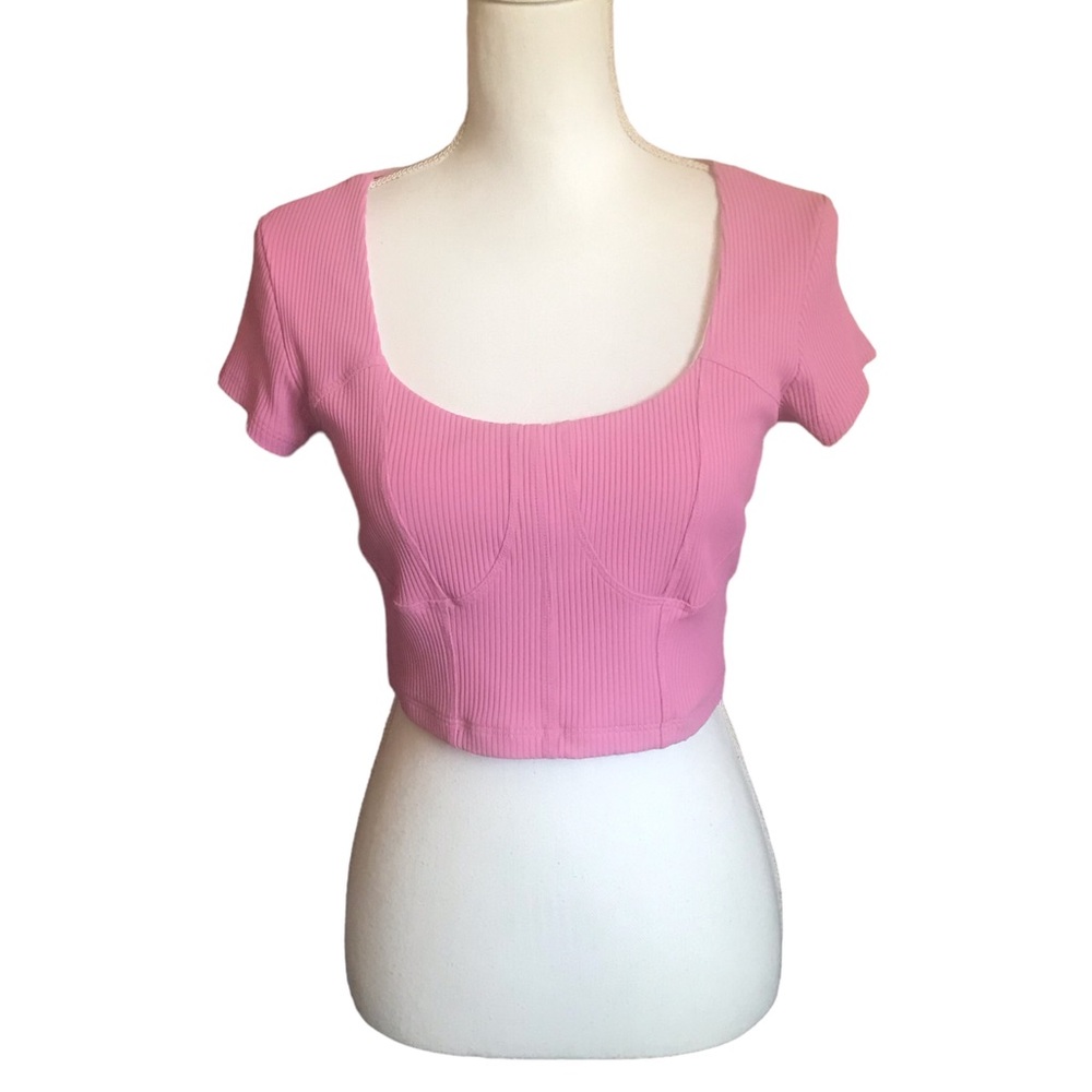 Year of Ours Pink Crop Short Sleeve Top
